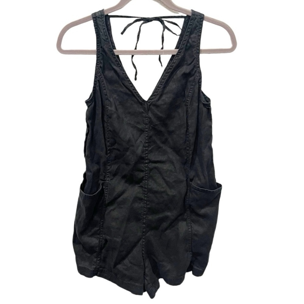Athleta Romper Women's XS Retreat 100% Linen Black‎ Minimalist Cargo Utility